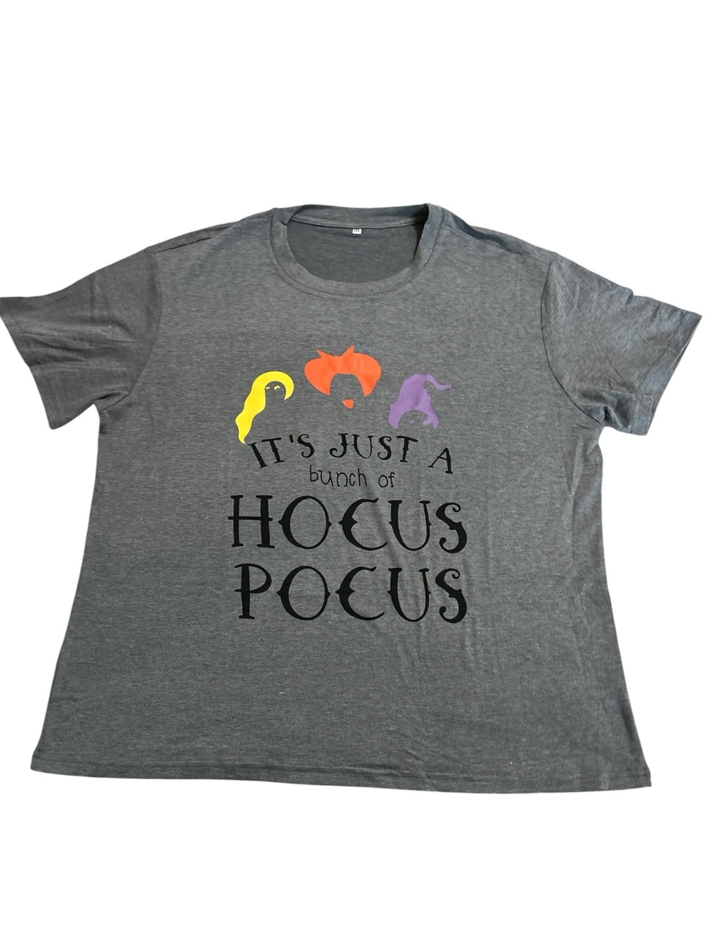 “It’s just a bunch of Hocus Pocus” Halloween Gray Short Sleeve Graphic Tee 2XL.